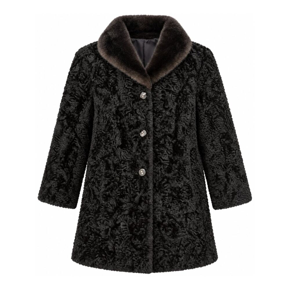 Vintage Russel Taylor Black Faux Persian Lamb Coat Old Hollywood Glam Medium
